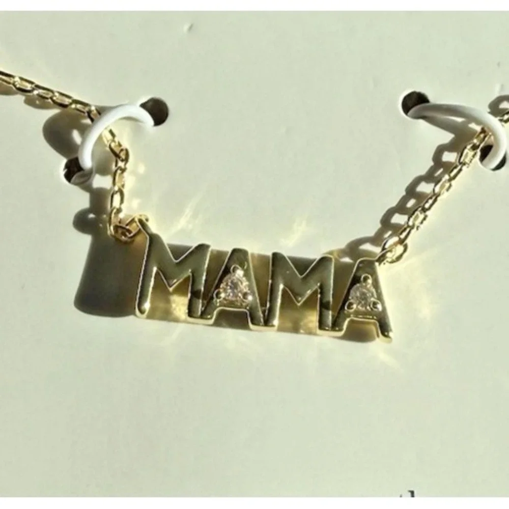 Adornia 14k Gold Plated MAMA Necklace Pendant Crystal‎ Cubic Zirconia NIB Gift